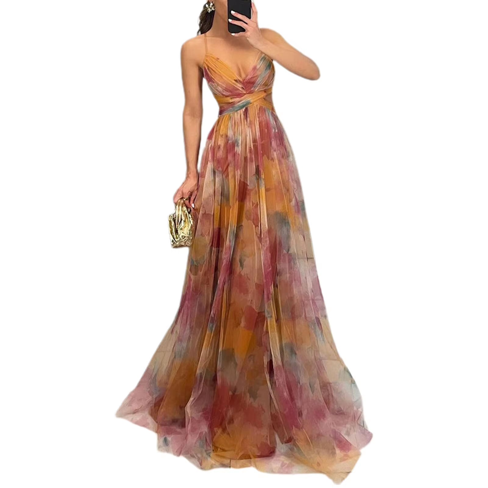 Robe portée, mettant en valeur l’imprimé floral et la coupe fluide.
