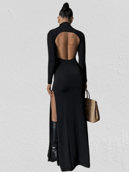 Robe longue noire dos nu pour femmes